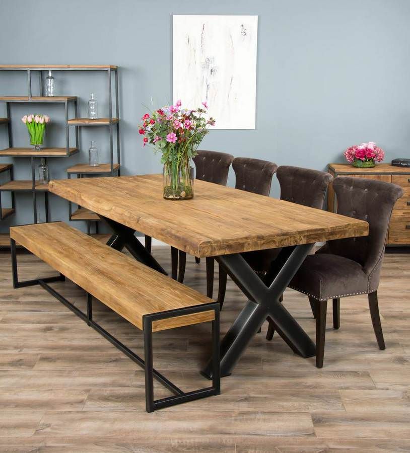 2.4m Reclaimed Teak Urban Fusion Cross Dining Table with One Backless