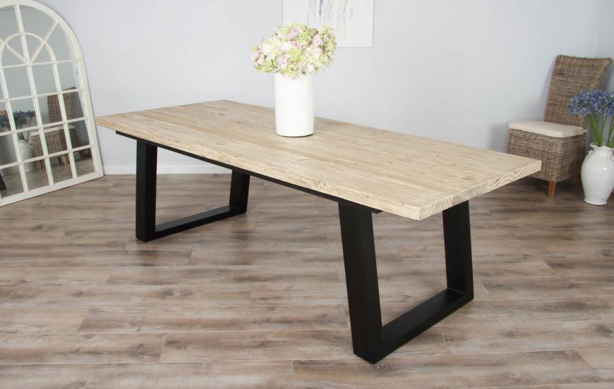 2.4m Reclaimed Pine Industrial Chic Table Black Legs Sustainable