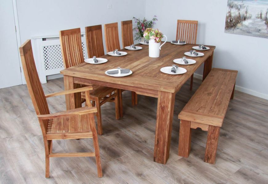 Reclaimed Teak Dining Table And Chair Set 240cm Taplock With Vika Sustainable Furniture
