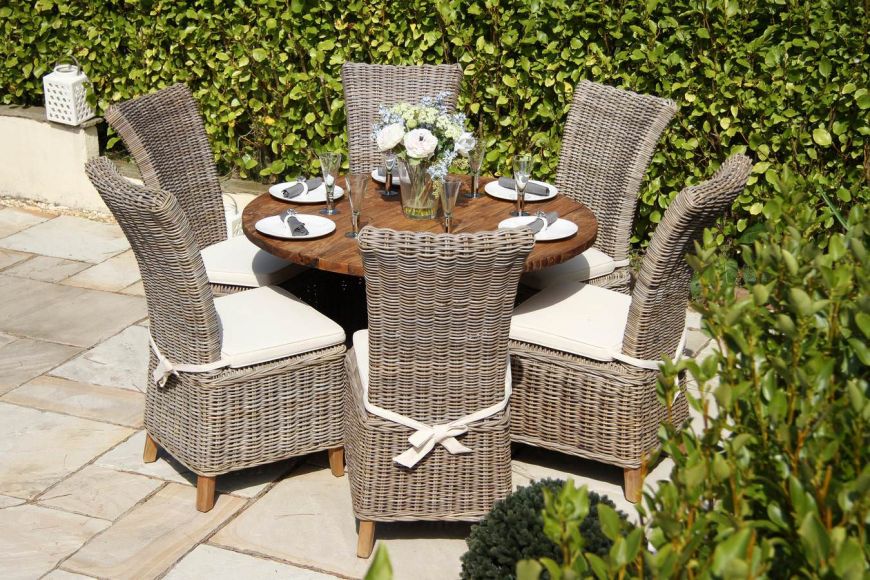 1 2m Dartmouth Reclaimed Teak Circular Garden Table With 6 Latifa Dining Chairs Sustainable Furniture 1 2m Dartmouth Reclaimed Teak Circular, Dartmouth Patio Furniture