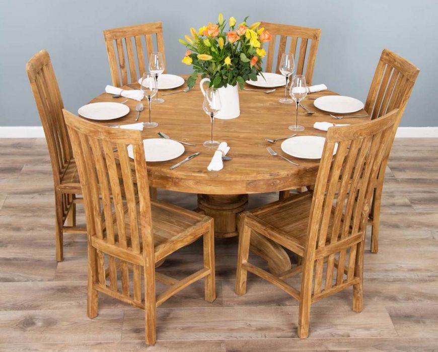 Reclaimed Teak Circular Pedestal Table, Round Pedestal Dining Table And Chairs