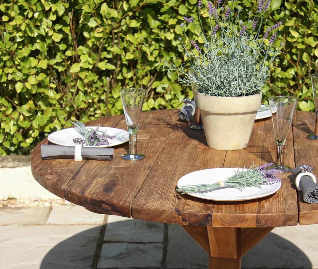 1.5m Reclaimed Teak Outdoor Open Slatted Dartmouth Table with 6 Latifa