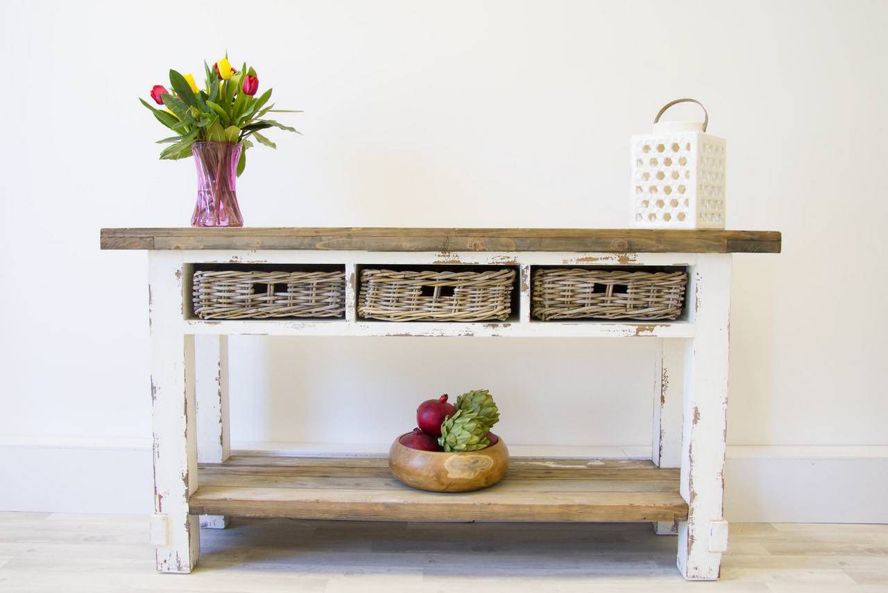Farmhouse console deals table with shelves