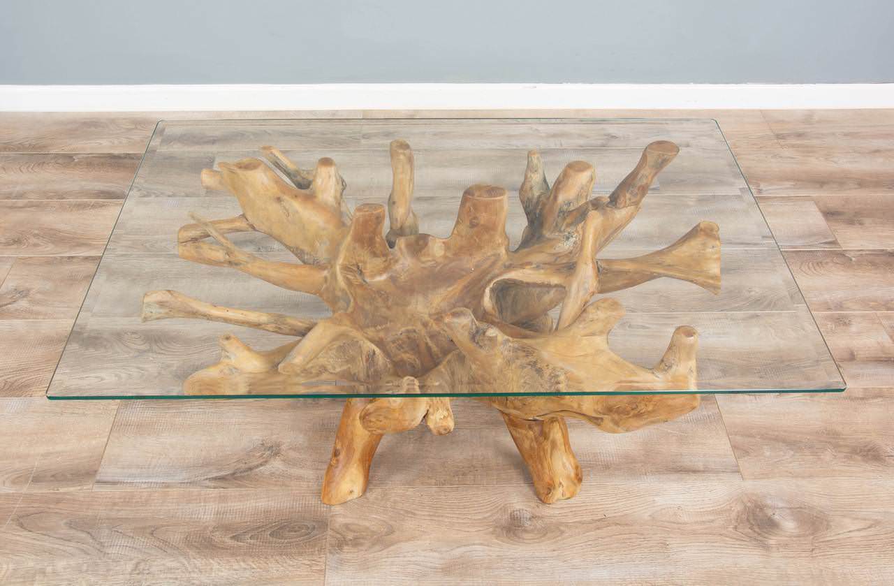 1.2m Reclaimed Teak Root Rectangular Coffee Table Sustainable Furniture