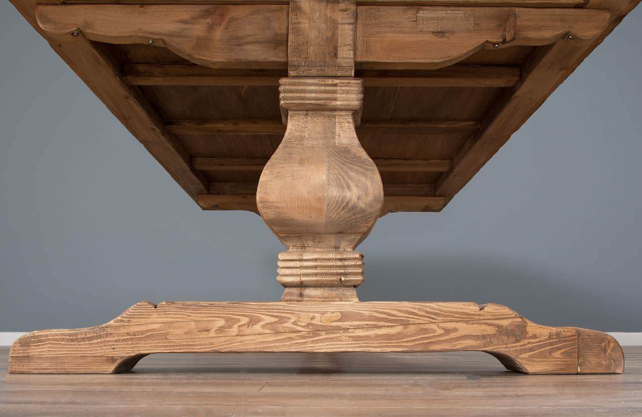 3m Reclaimed Elm Pedestal Dining Table with 10 Elm Cross Back Dining