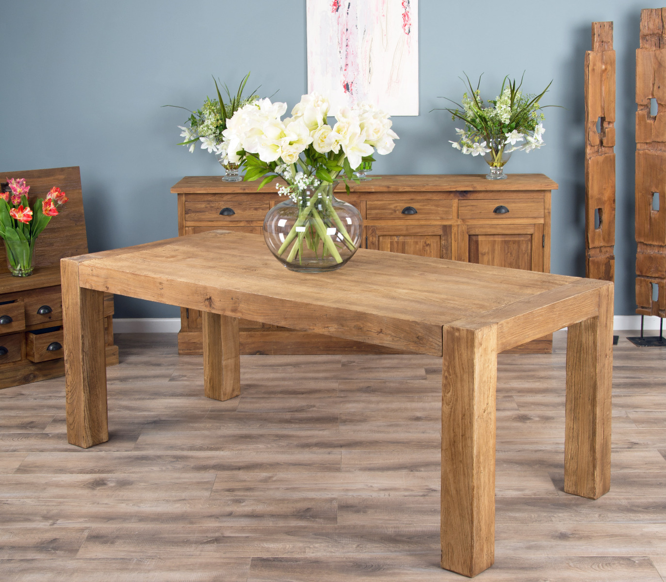 Chunky rustic top wood dining table