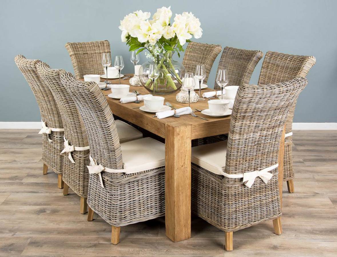 1.8m Reclaimed Elm Chunky Style Dining Table with 8 Latifa Chairs