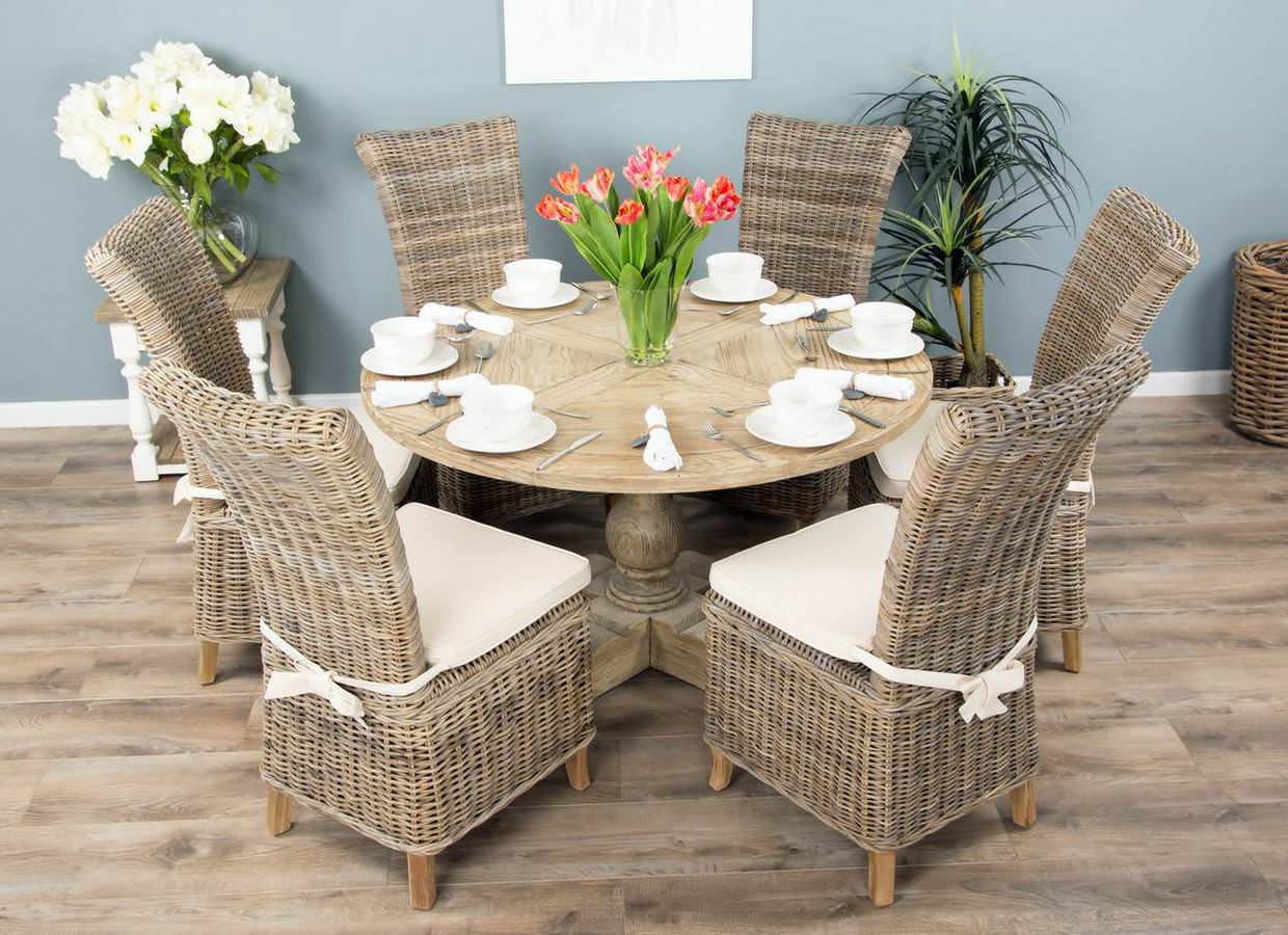 1.3m Farmhouse Pedestal Dining Table with 4 Latifa Chairs Sustainable Furniture