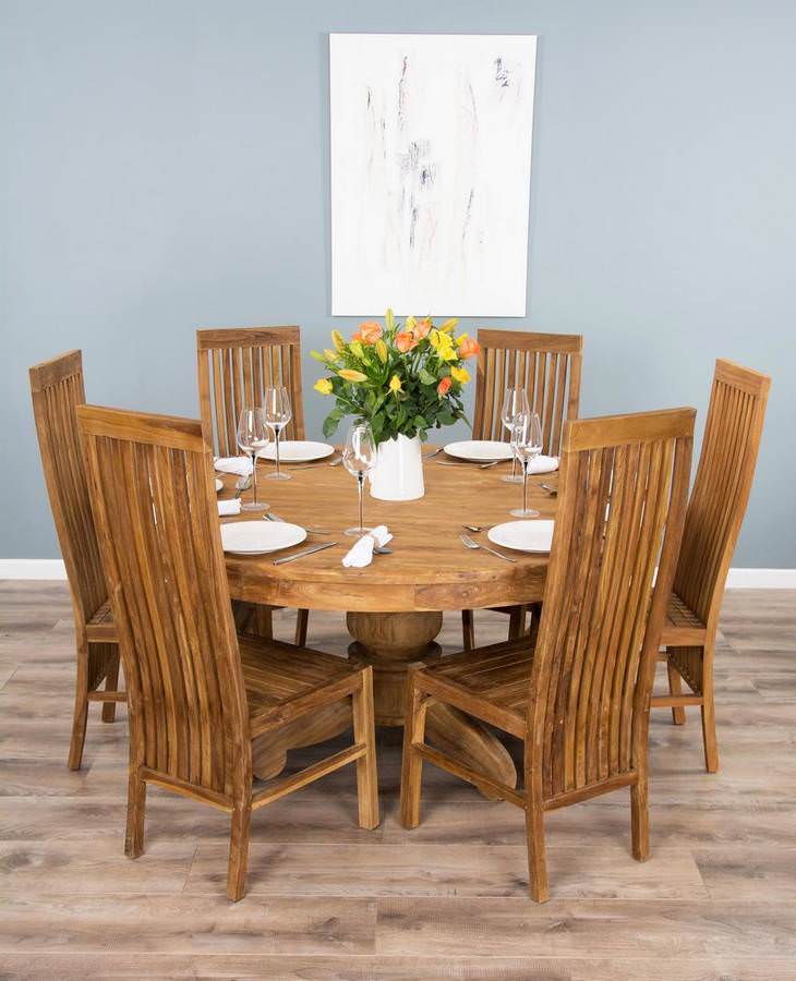 Reclaimed Teak Circular Pedestal Table and Chairs Vika
