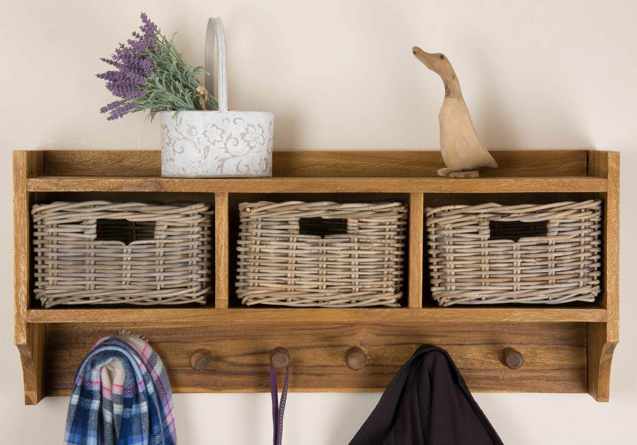 Oak coat rack with baskets outlet