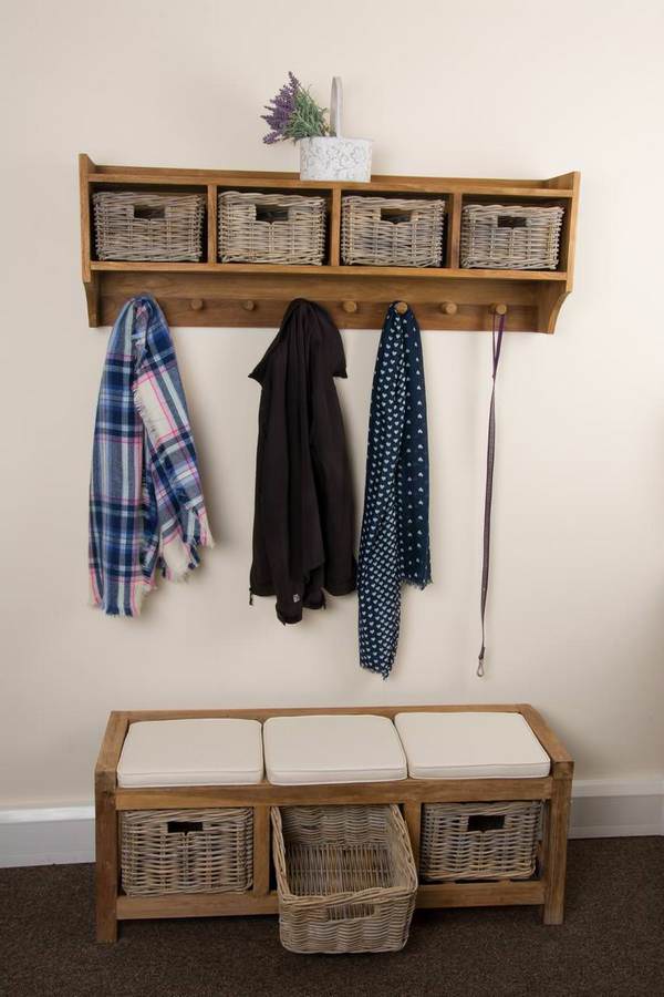 Reclaimed Teak Coat Hook Storage Unit Four Basket Sustainable Furniture