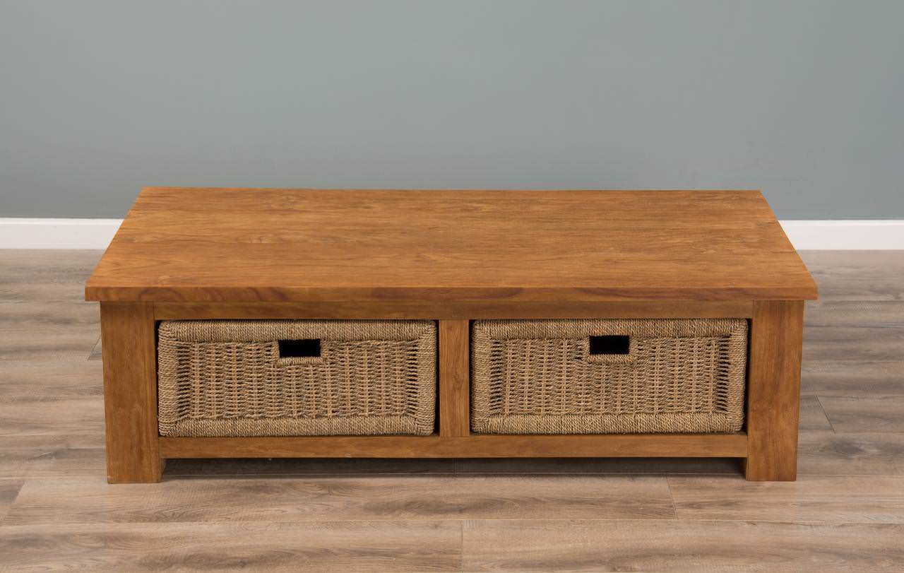 Reclaimed Teak Coffee Table with Seagrass Draws Sustainable