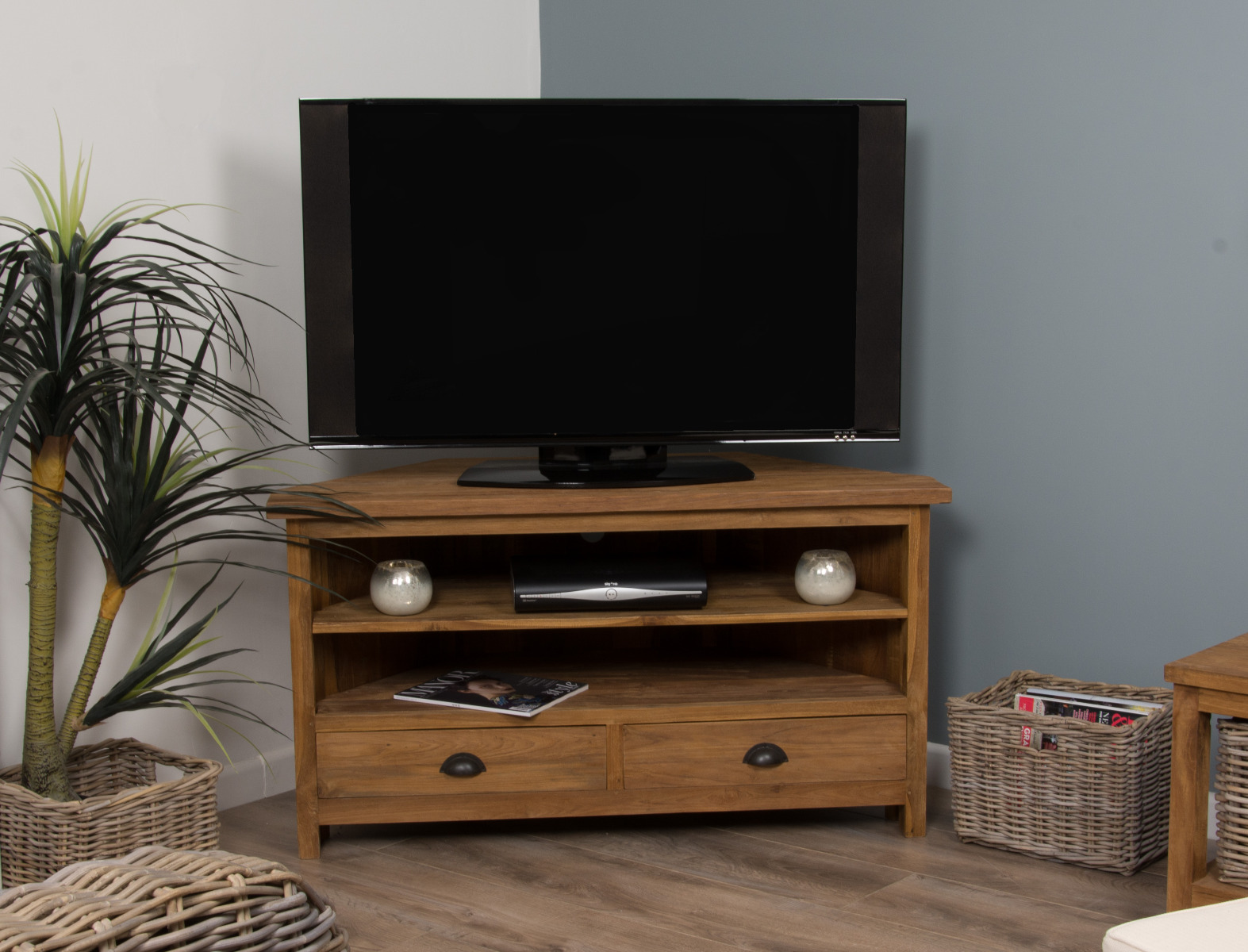 Teak corner tv shop stand