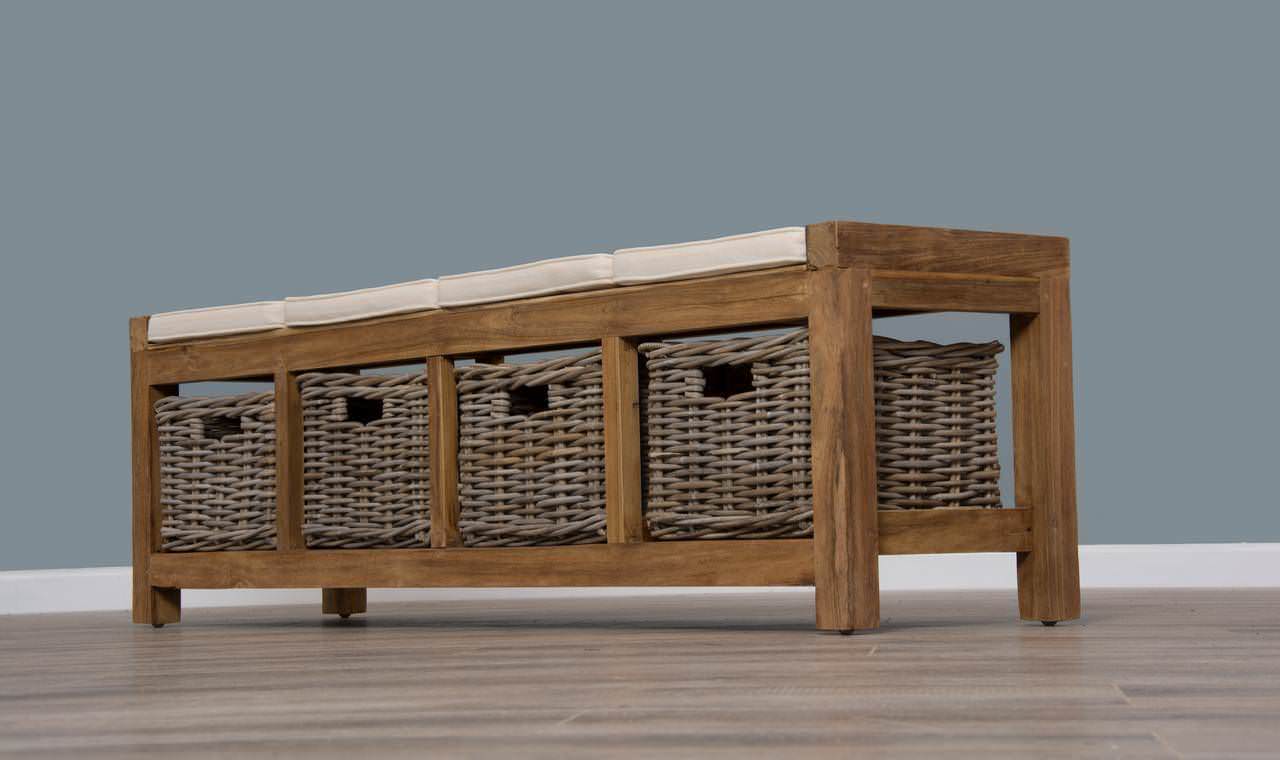 Teak wood shop storage bench