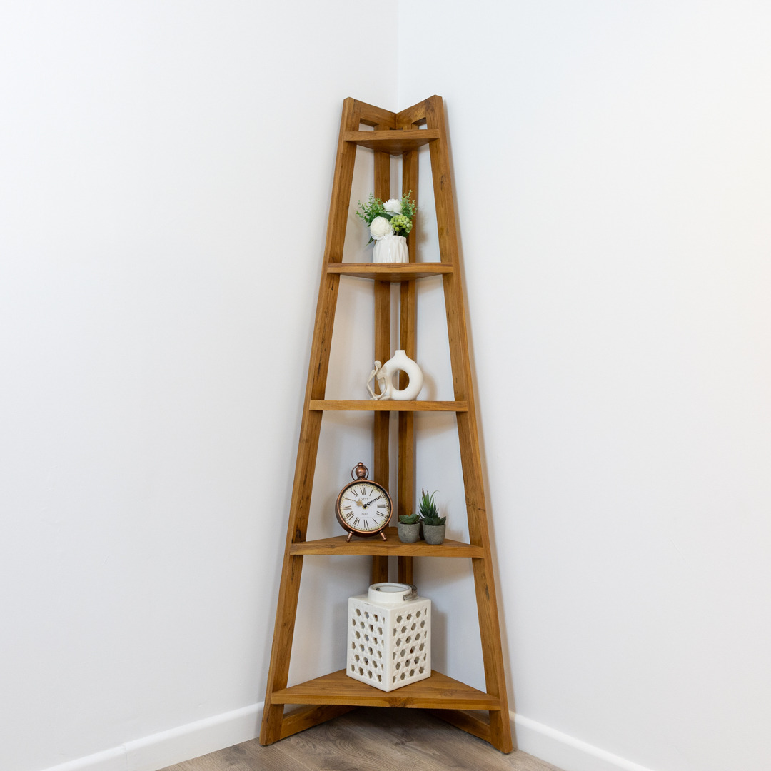 Reclaimed Teak Corner Ladder Shelf Sustainable Furniture