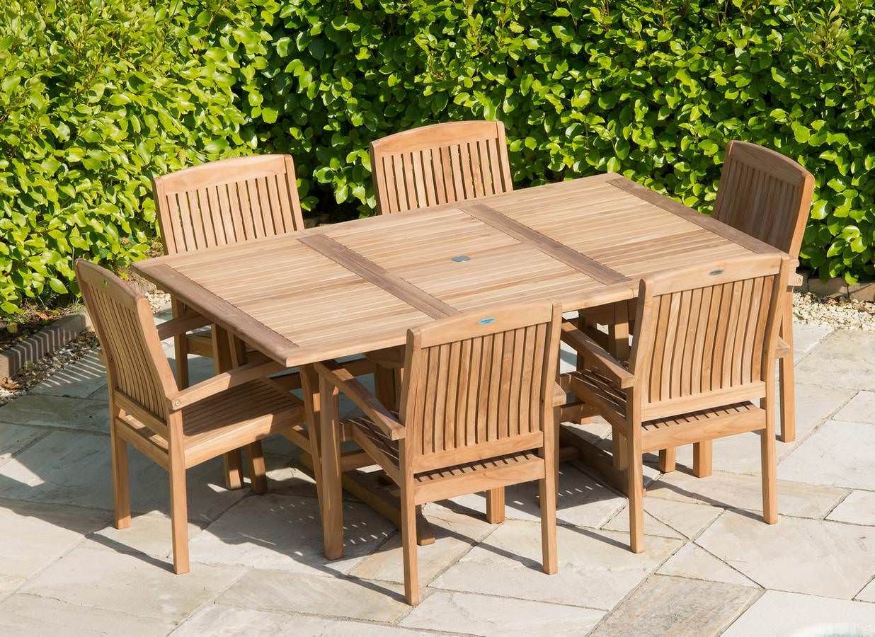 1m x 1.8m 2.4m Teak Rectangular Extending Table with 6 Marley