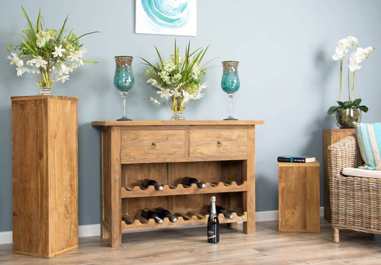Reclaimed Teak Rustic Wine Rack Cabinet Sustainable Furniture