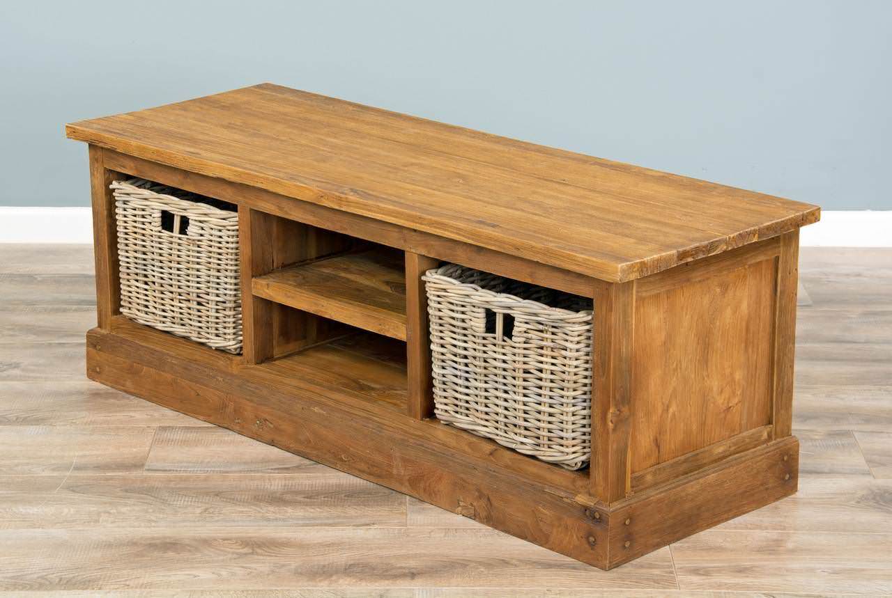 Reclaimed Teak TV with Kubu Wicker Draws Sustainable Furniture