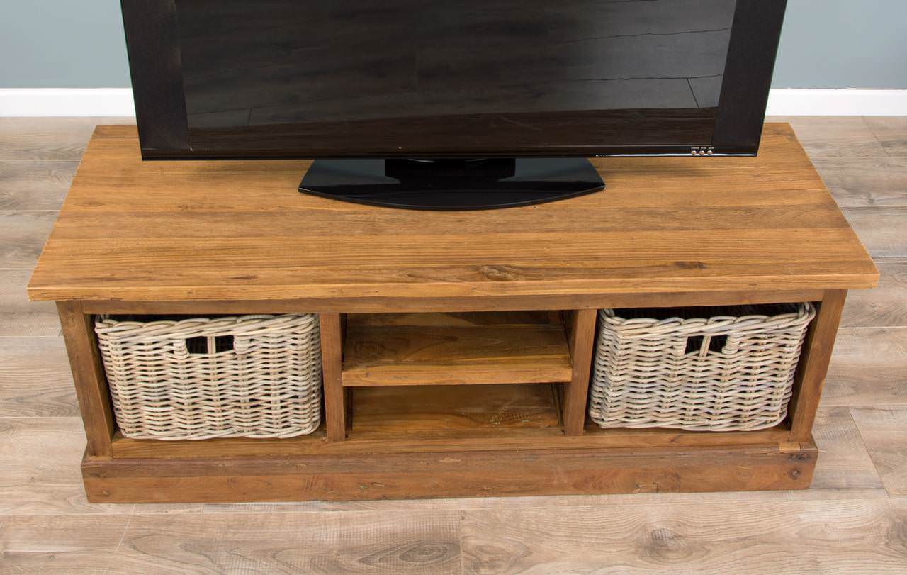 Tv cabinet store with wicker baskets