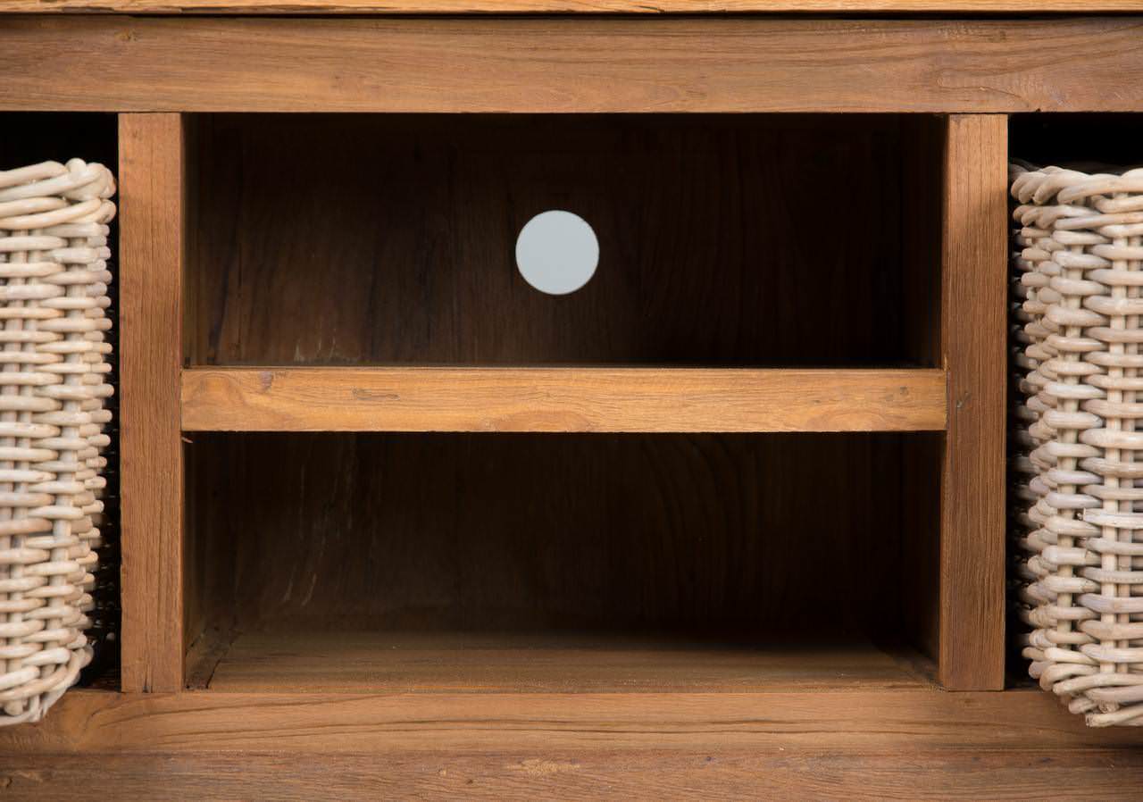 Reclaimed Teak TV with Kubu Wicker Draws Sustainable Furniture