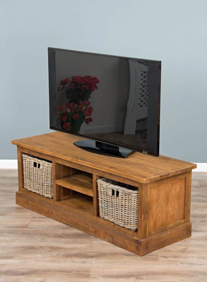 Reclaimed Teak TV with Kubu Wicker Draws Sustainable Furniture