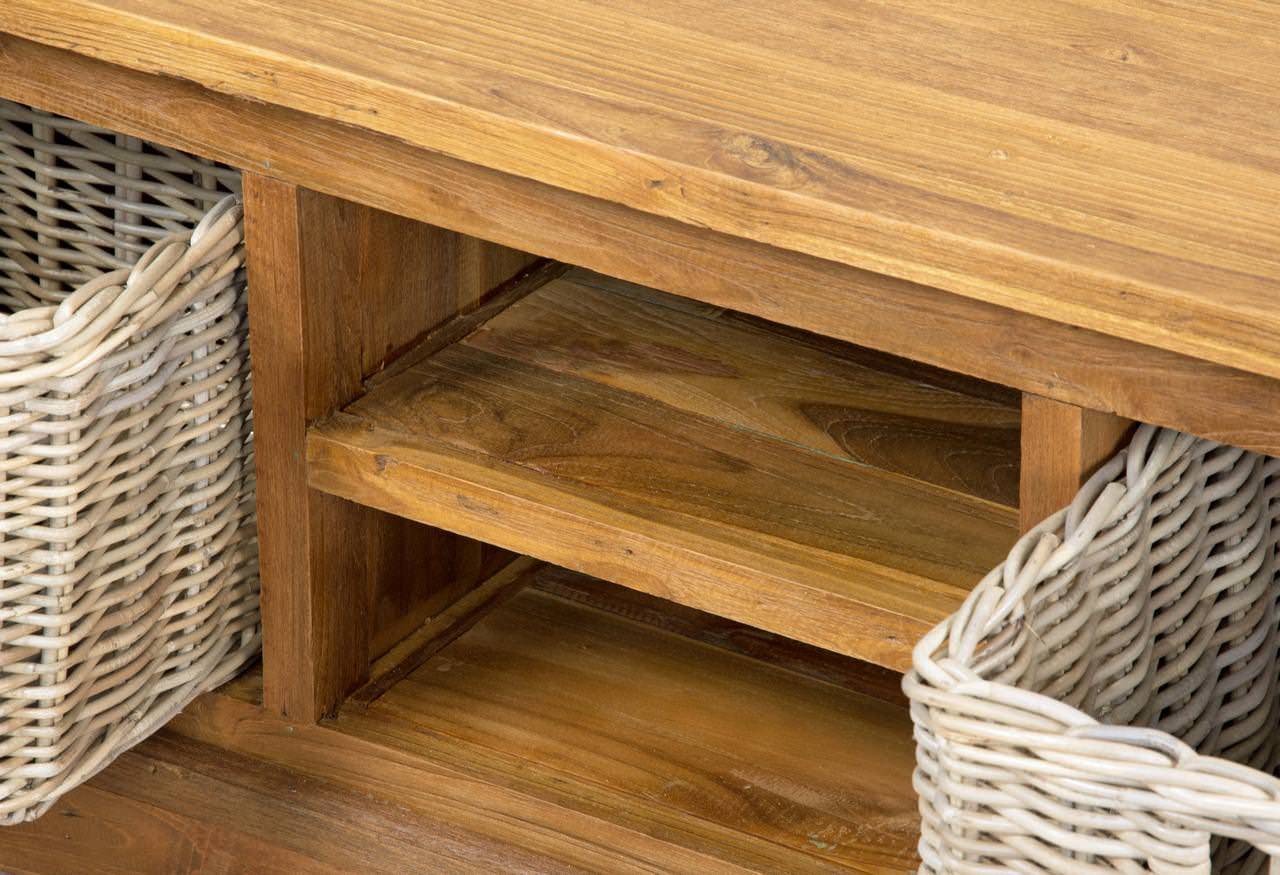 Reclaimed Teak TV with Kubu Wicker Draws Sustainable Furniture