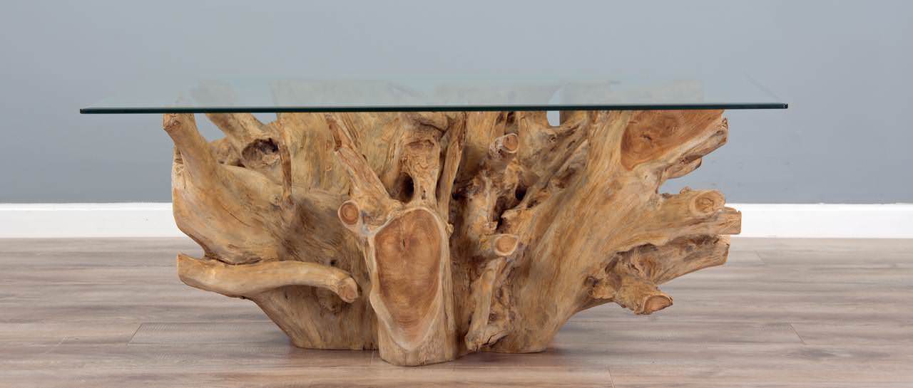 Driftwood coffee table with shop rectangular glass top