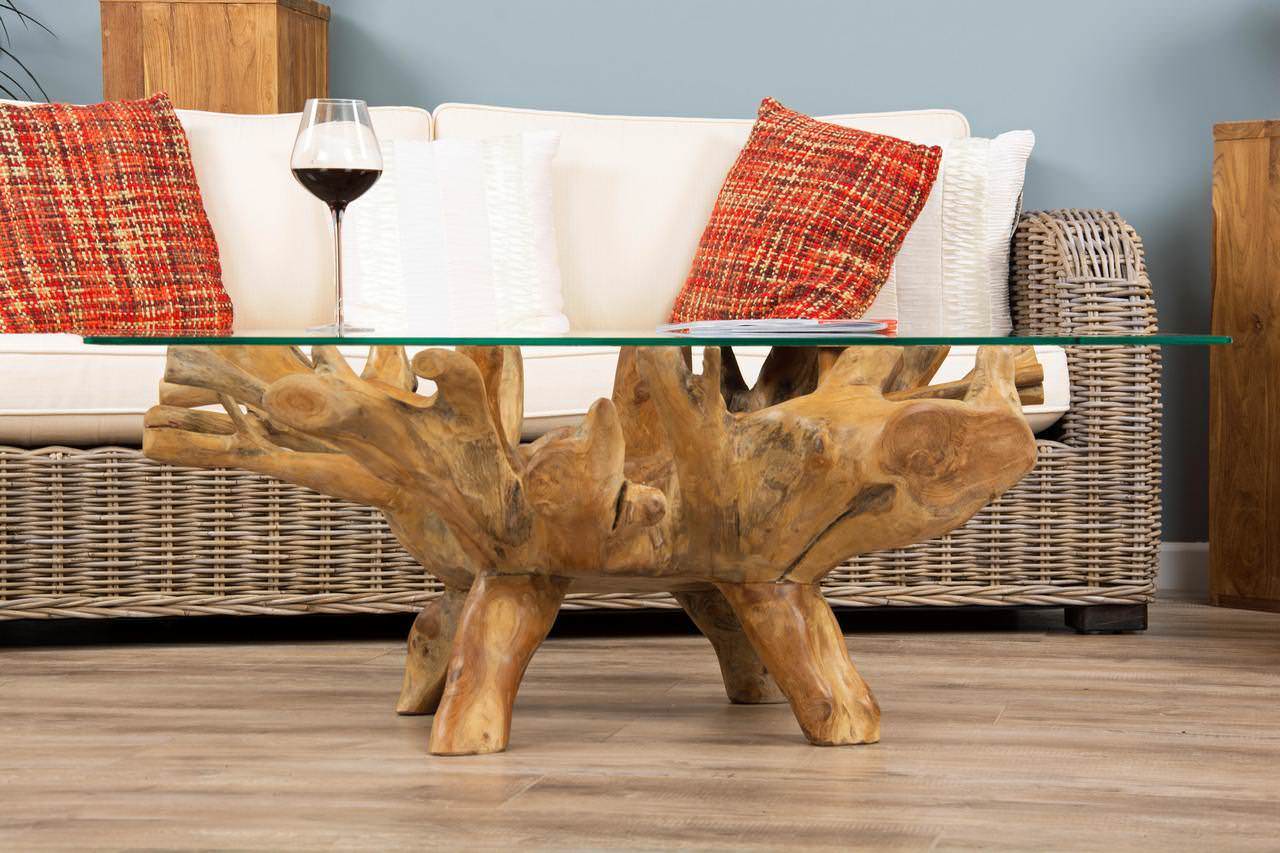 1.2m Reclaimed Teak Root Rectangular Coffee Table Sustainable Furniture