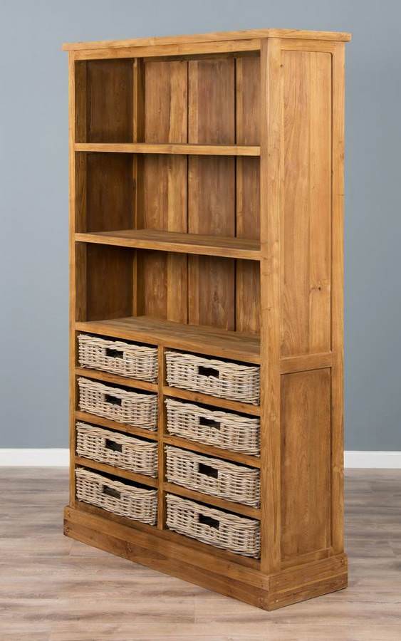 Reclaimed Teak Bookcase slightly rough finish with Kubu baskets