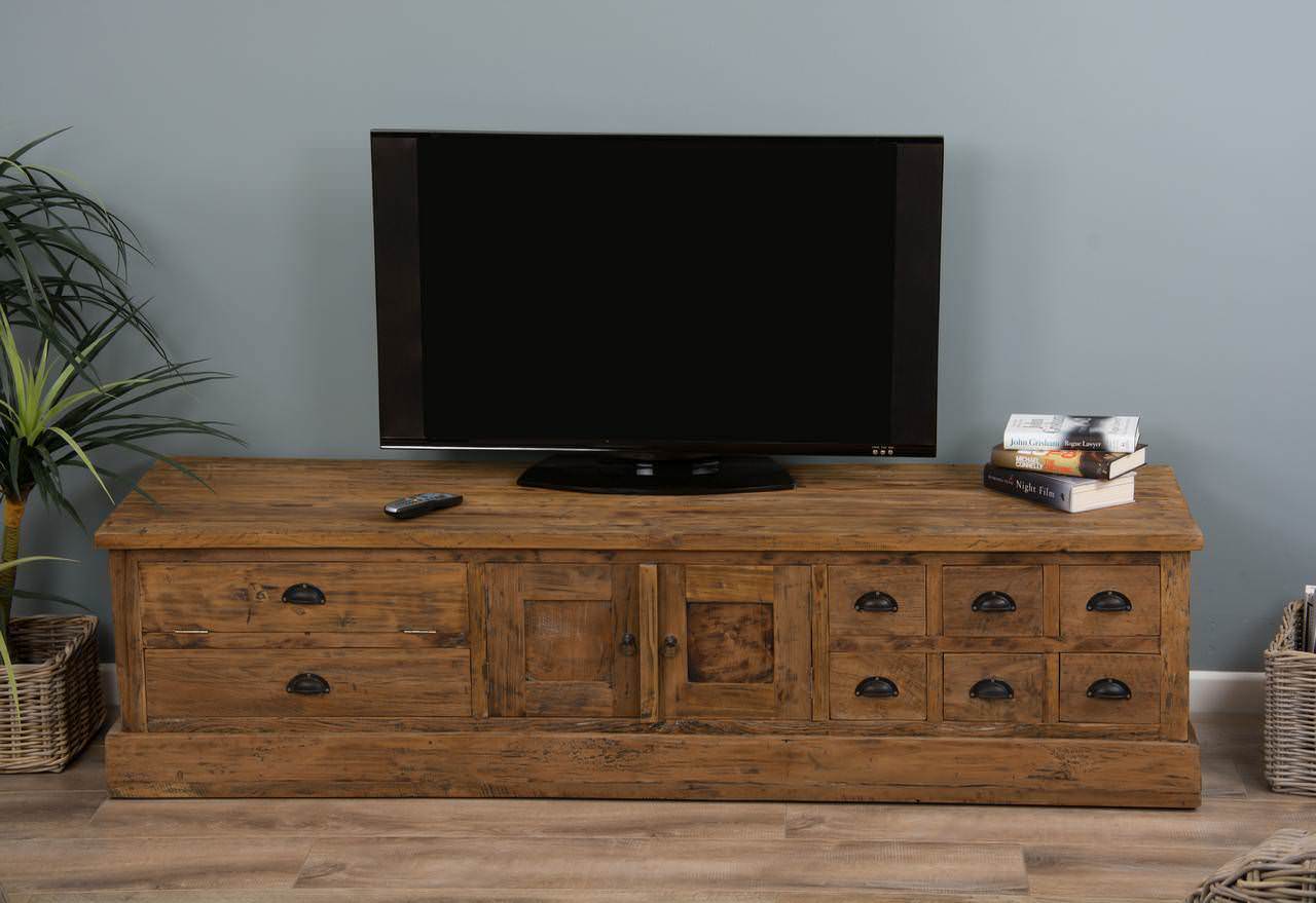 Reclaimed Teak TV Unit 200cm x 55cm Sustainable Furniture