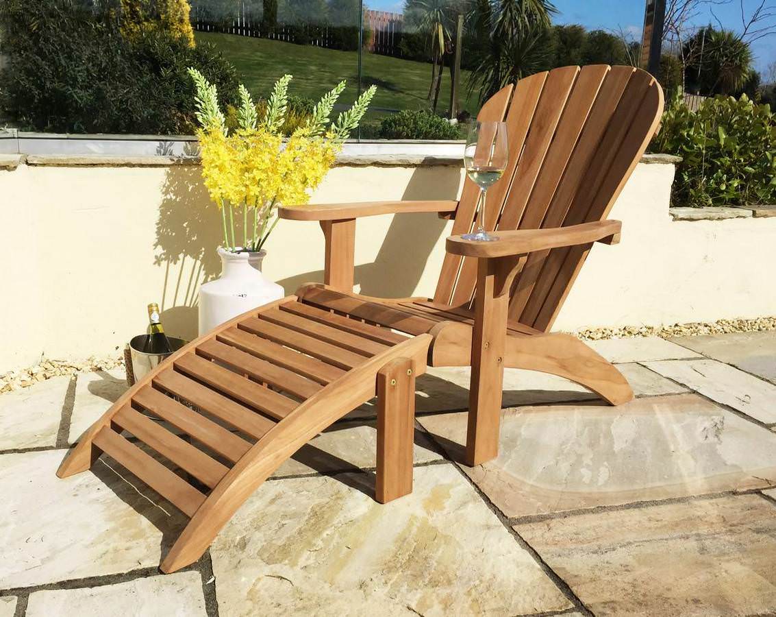 Teak Adirondack chair with footstool