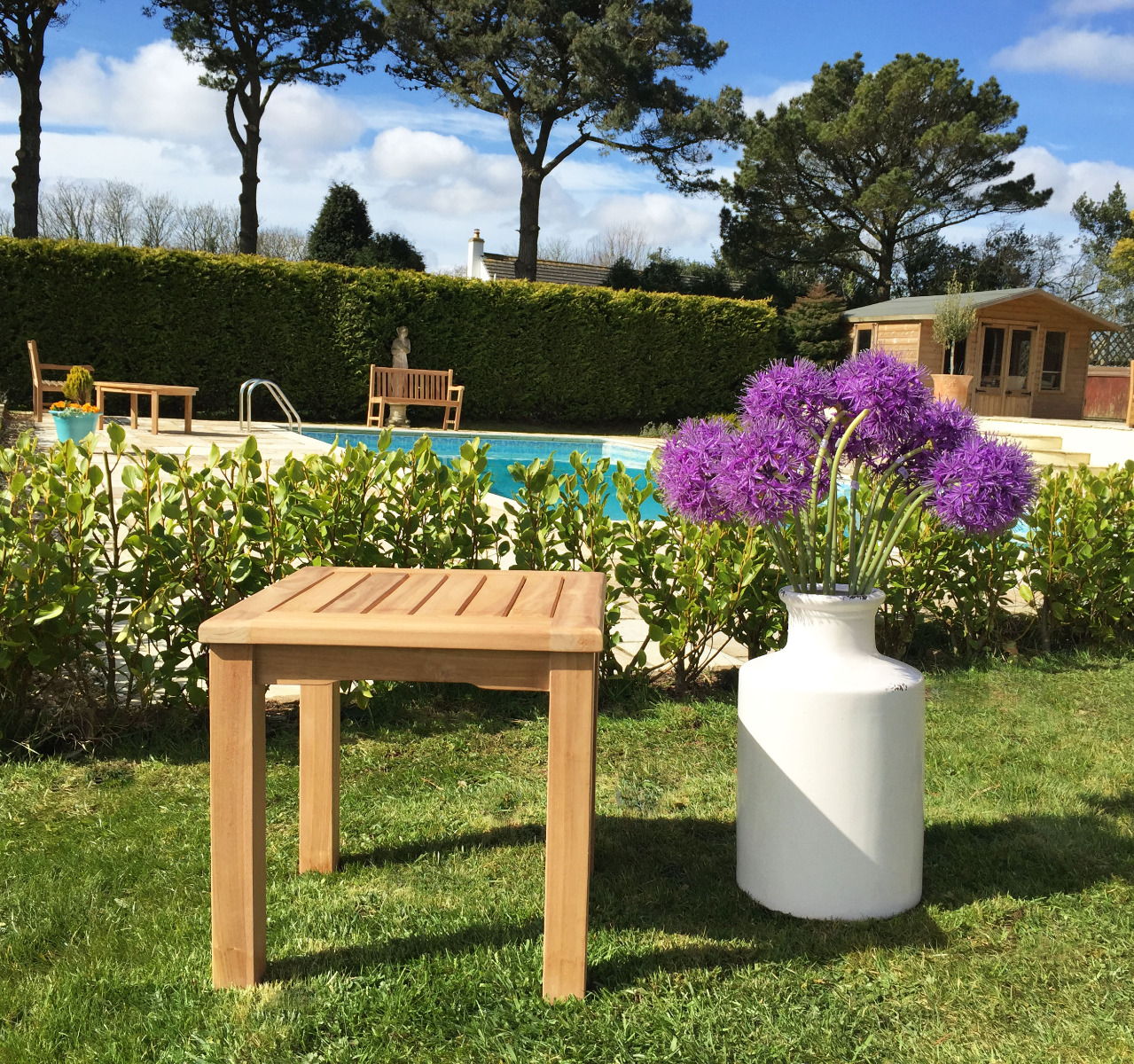 Teak Traditional Garden Armchair and Coffee Table Set Sustainable