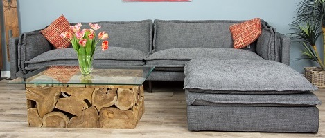 Grand Nordic Sofa and Lazy Lodge Ottoman | Living Room