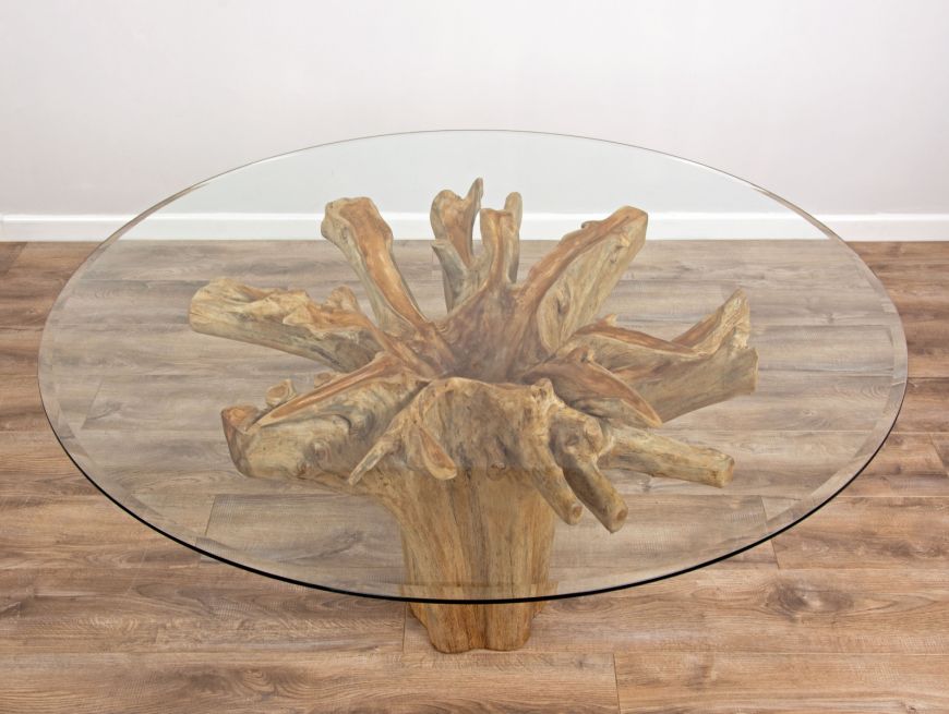 Reclaimed Teak Flute Root Circular Dining Table 3 Sizes Sustainable Furniture - Glass Top Tree Trunk Dining Table Uk Reclaimed Teak Flute Root Circular Dining Table 3 Sizes Sustainable Furniture - Glass Top Tree Trunk Dining Table Uk