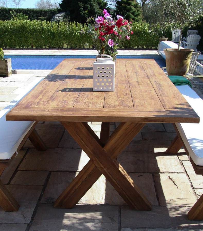 3m Reclaimed Teak Cross Leg Outdoor Dining Table Sustainable Furniture