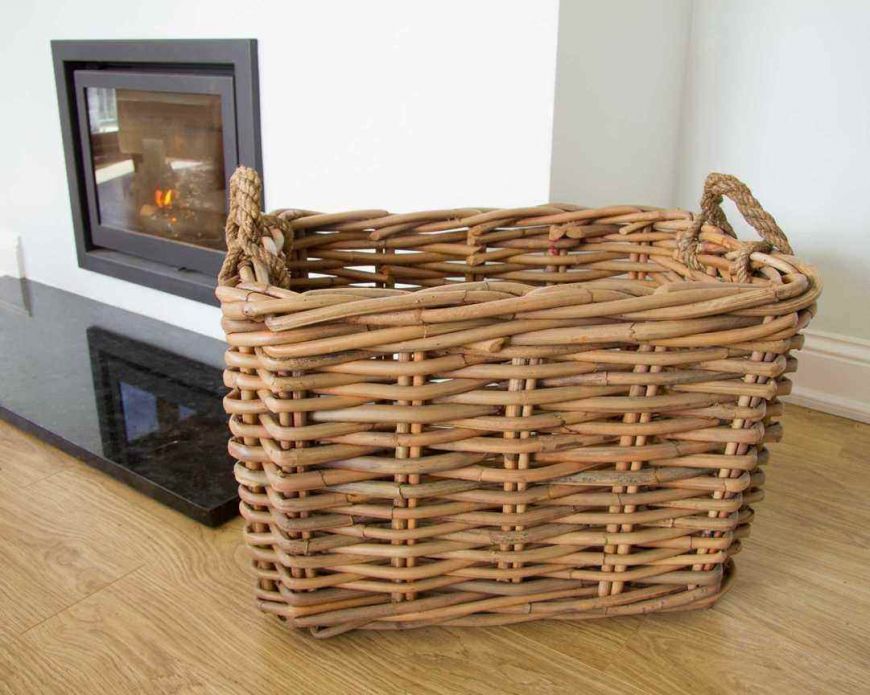 Large Rectangular Wicker Log Basket with Rope Handles - Sustainable